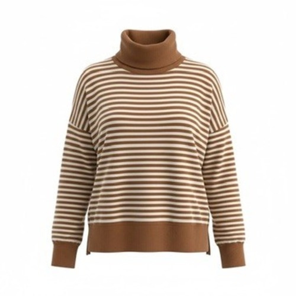 Gap Sweater Sz LT Tall Striped Cowl Neck Brown White Long Sleeve Knit‎ Casual